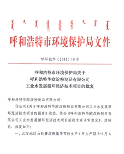 工業(yè)水發(fā)展循環(huán)經(jīng)濟技術(shù)項目的批復